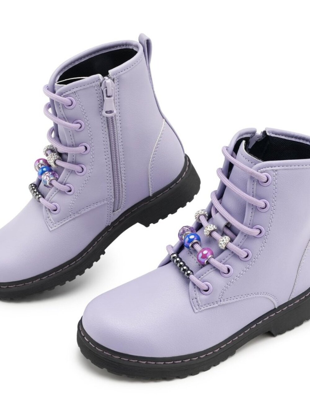 Girls Combat Boots with DIY Lace Up Zipper Ankle Boots